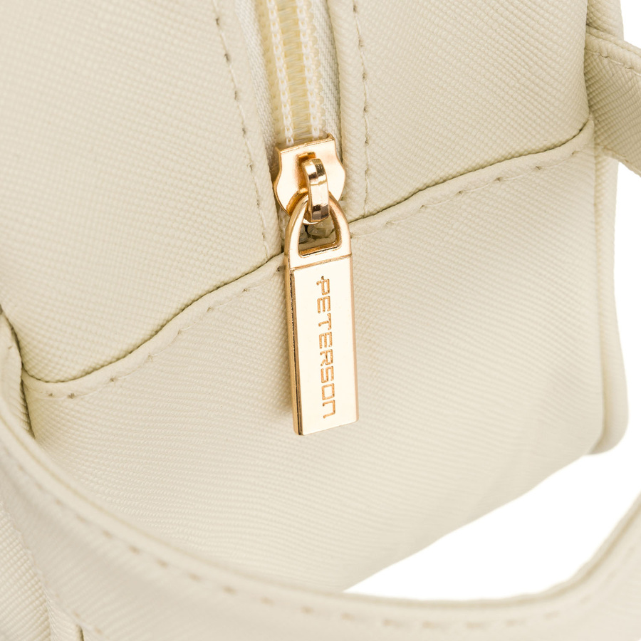 Kosmetyczka z tkaniny syntetycznej w kolorze ecru, wyposażona w przezroczysty panel - Peterson