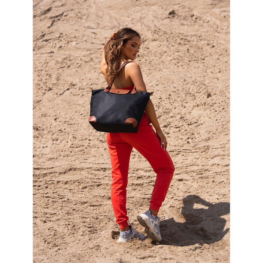 Klasyczna shopperka damska wykonana z poliestru w czarnym kolorze - Peterson