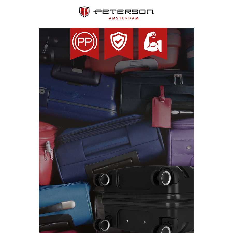 Czarna, duża walizka z polipropylenu z obrotowymi kółkami i zamkiem szyfrowanym - Peterson