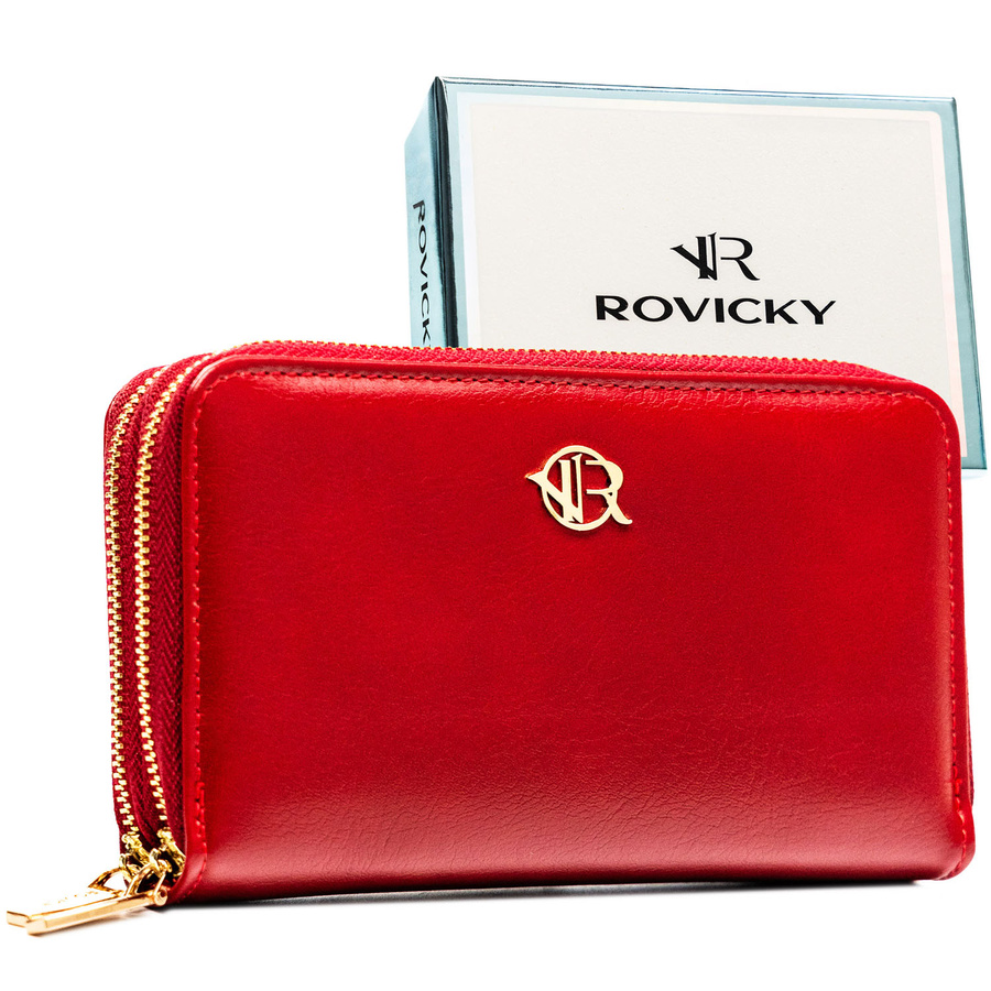 Czerwony portfel-piórnik damski ze skóry ekologicznej zamykany suwakiem - Rovicky