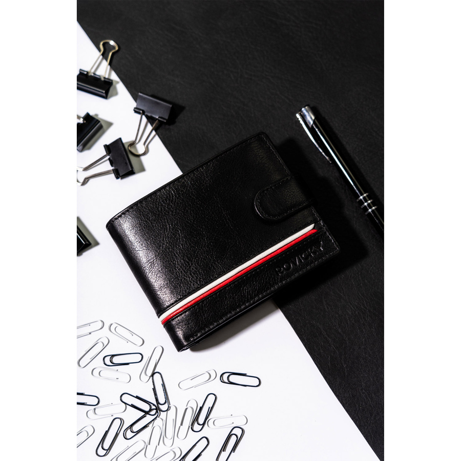 Czarny portfel skórzany męski z ochroną RFID - Rovicky