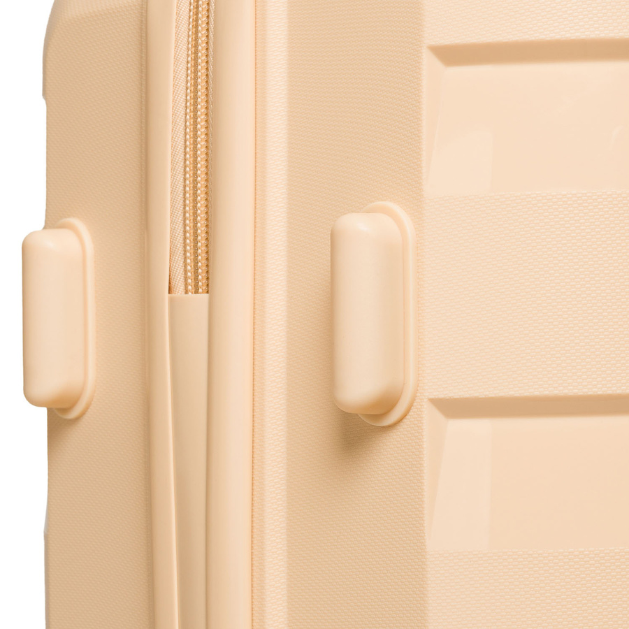 Beżowa, duża walizka z polipropylenu z wysuwaną, teleskopową rączką i zamkiem szyfrowanym - Peterson