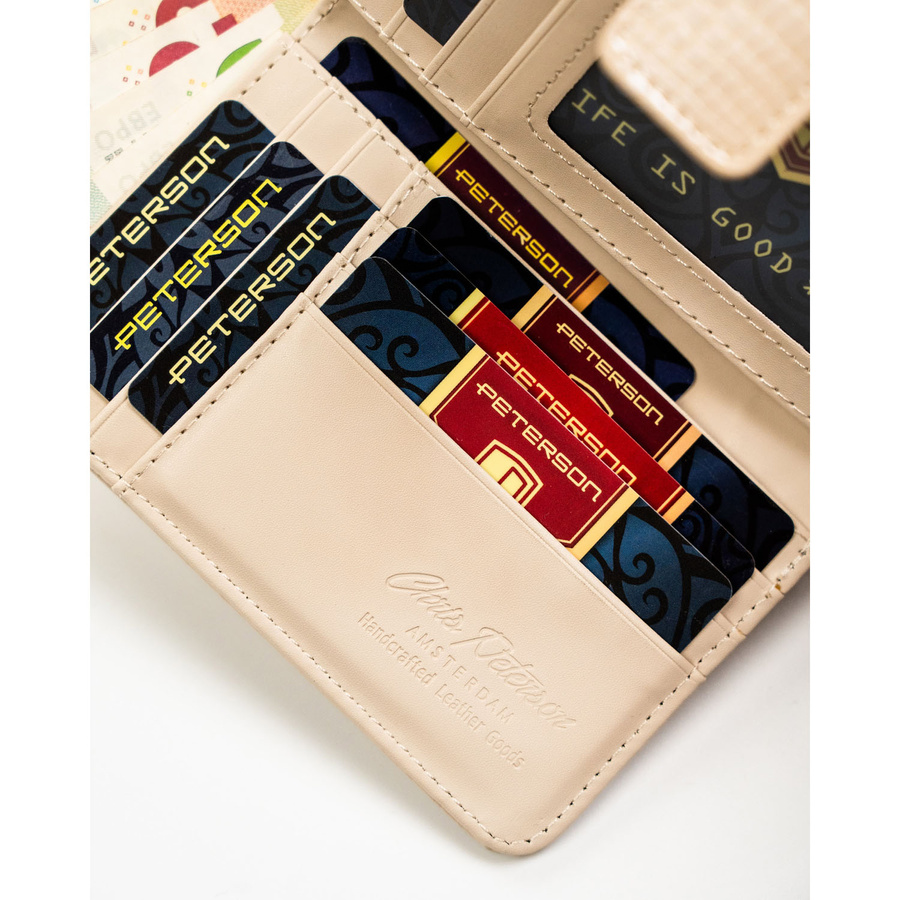 Beżowy portfel damski ze skóry ekologicznej z tłoczeniem na wzór skóry krokodyla - Peterson