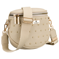 Beżowa nerka damska ze skóry ekologicznej ozdobiona ćwiekami - Peterson