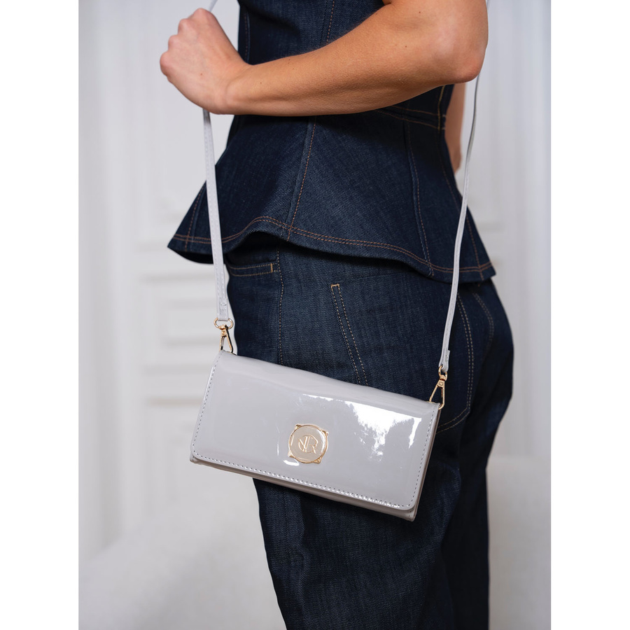 Elegancka torebka-portfel 2w1 w szarym kolorze zamykana na magnetyczny zatrzask - Rovicky