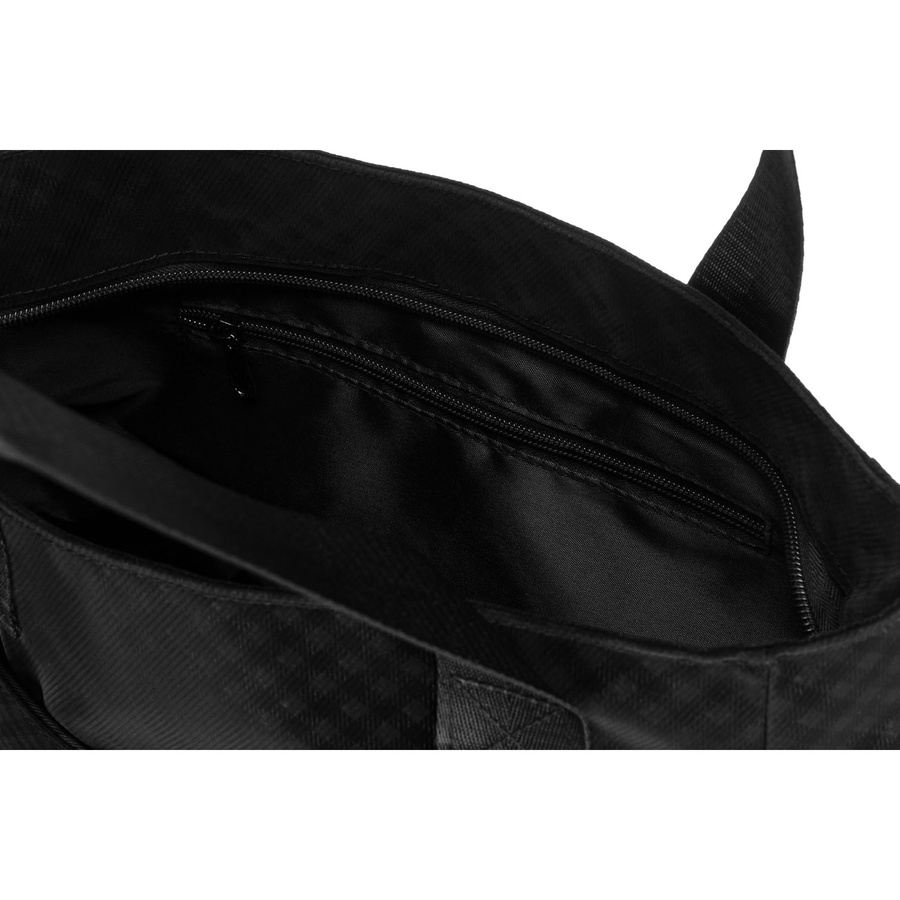 Czarny shopper damski z poliestru pokrytego geometrycznym wzorem - Rovicky