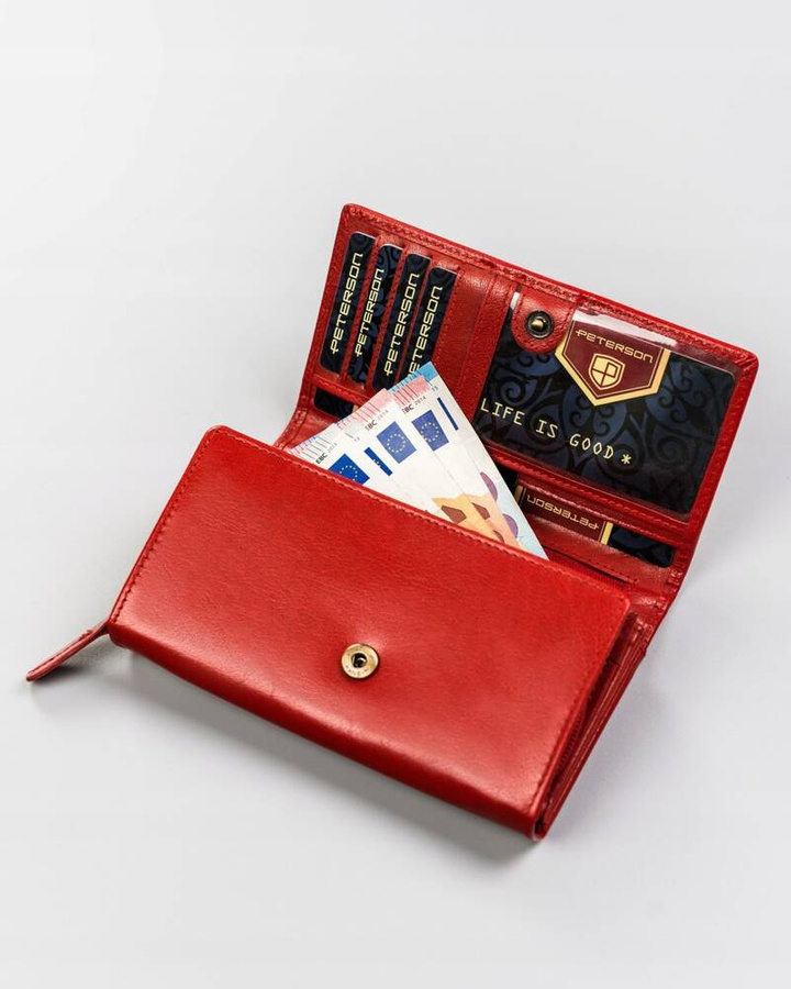 Klasyczny, skórzany portfel damski na zatrzask - Peterson