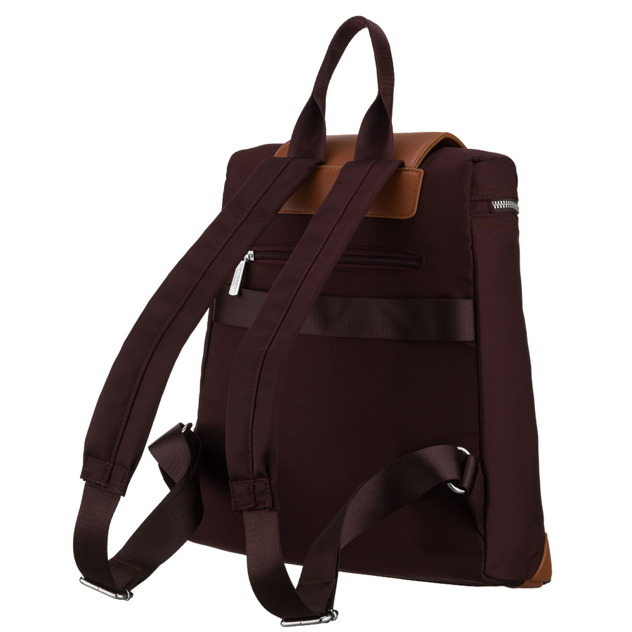 Bordowo-brązowy, miejski plecak damski z poliestru zawieszony na regulowanych szelkach - Peterson