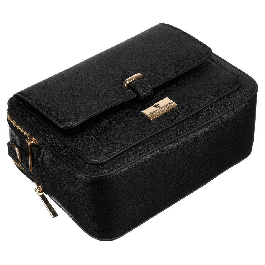 Czarna, miejska torba damska ze skóry ekologicznej z dwoma paskami w zestawie - Peterson