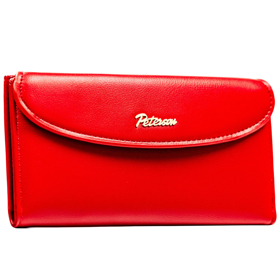 Czerwony, gładki portfel damski ze skóry ekologicznej zamykany na zatrzask magnetyczny - Peterson