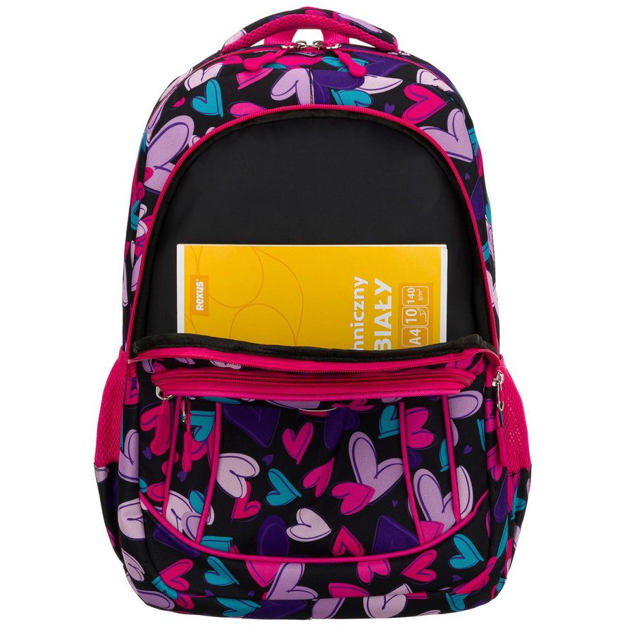 Młodzieżowy plecak szkolny z poliestru we wzór w serduszka - Peterson