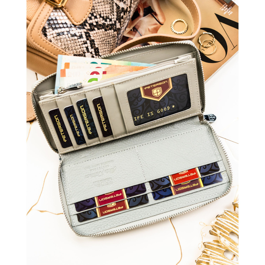 Portfel damski w typie piórnika w kwiaty zamykany suwakiem - Peterson