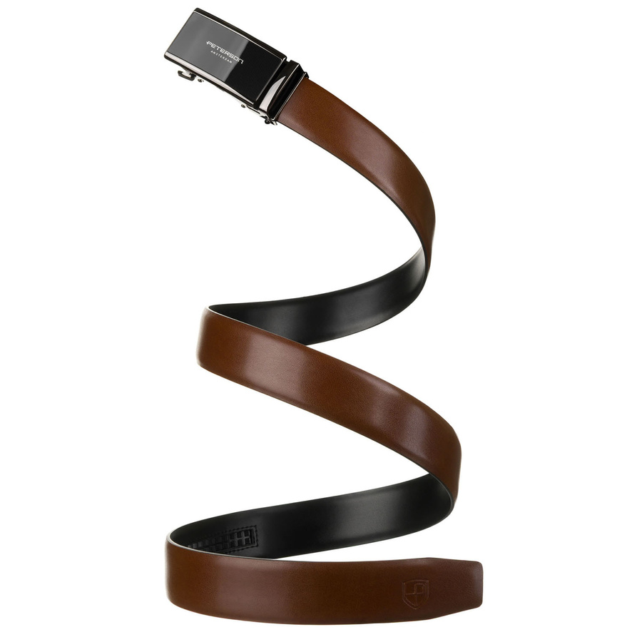 Skórzany pasek męski w brązowym kolorze z możliwością samodzielnego skrócenia - Peterson