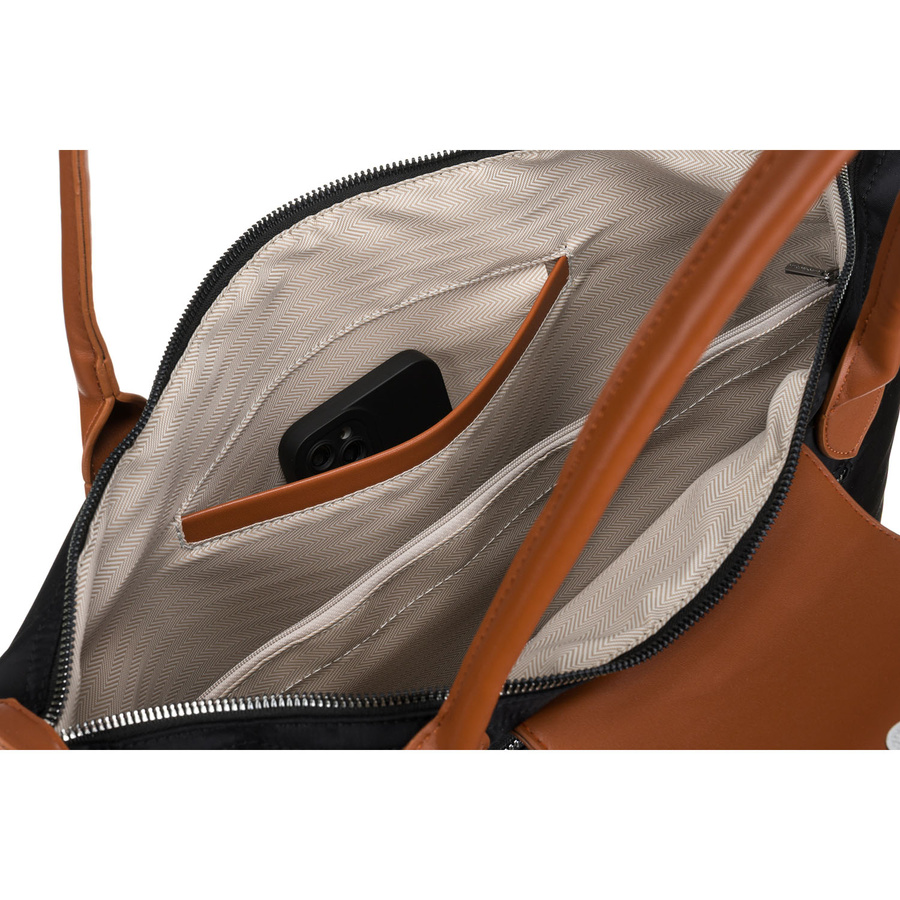 Beżowa shopperka damska wykonana z poliestru, zawieszona na dwóch uchwytach - Peterson