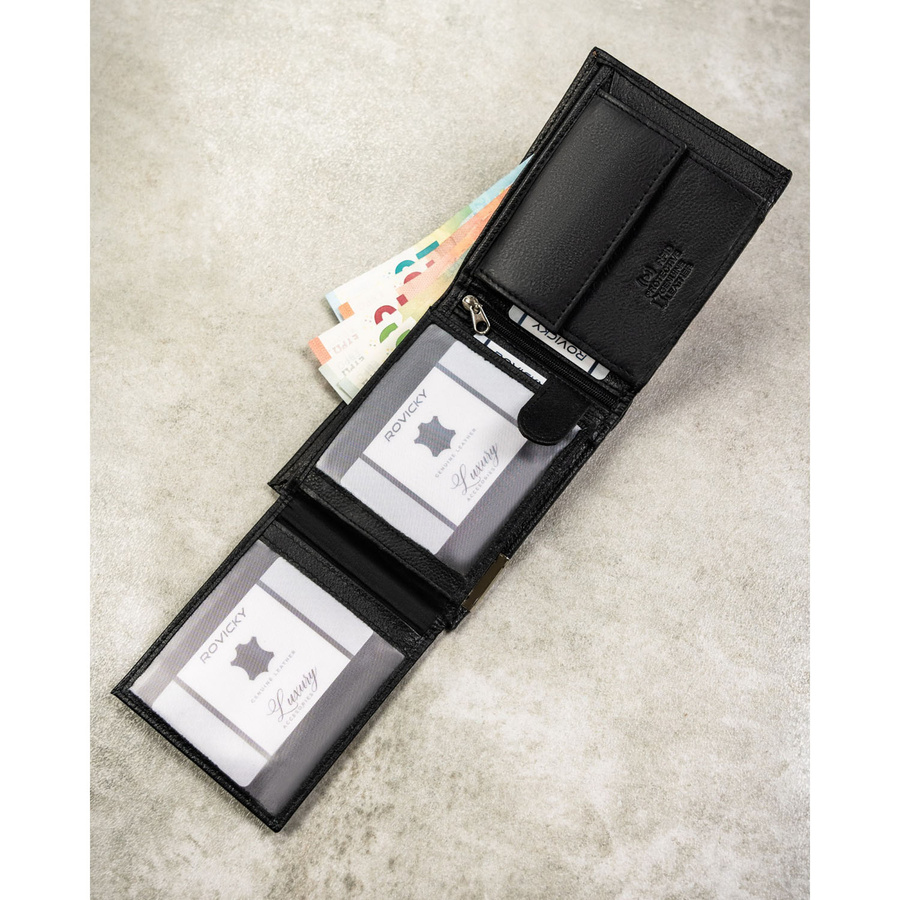 Duży portfel męski ze skóry naturalnej w czarnym kolorze z systemem RFID - 4U Cavaldi