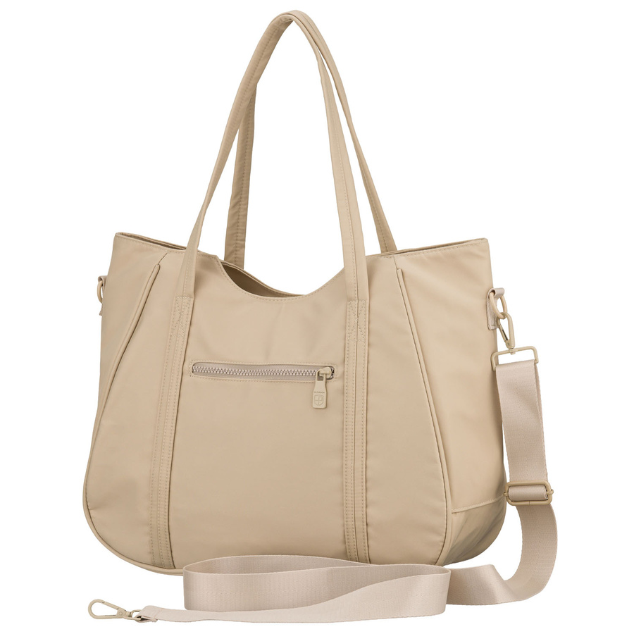 Shopperka damska z poliestru w jasnobeżowym kolorze zamykana suwakiem - Peterson