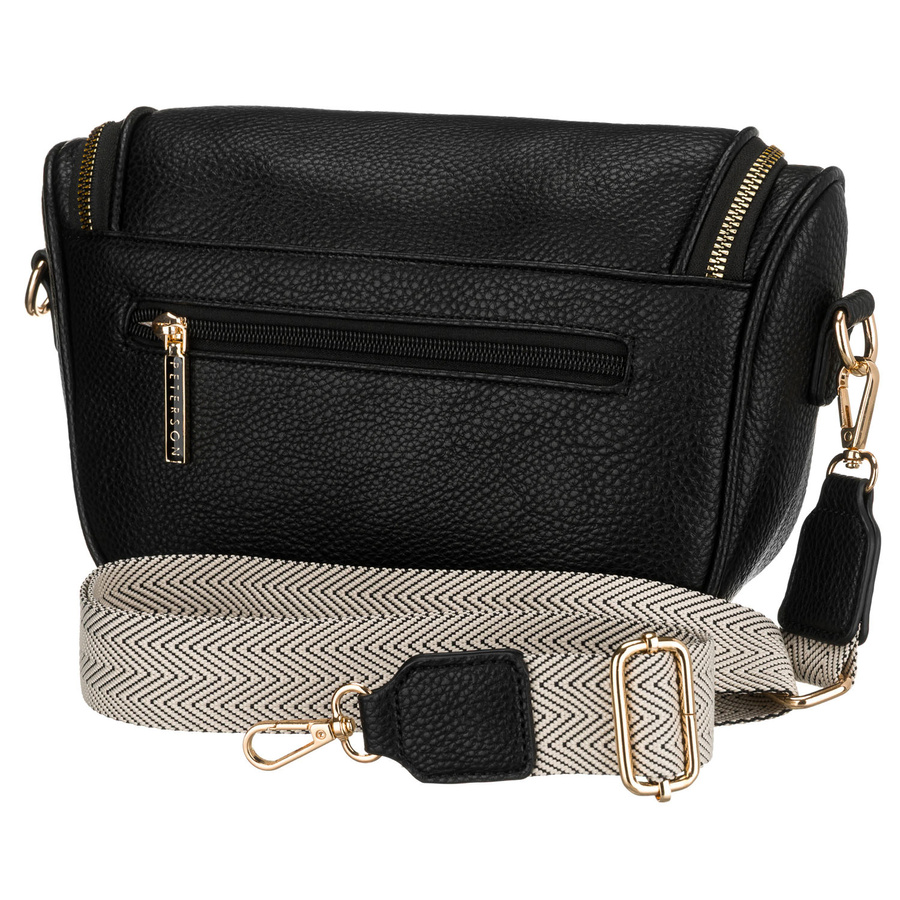 Czarna saszetka damska ze skóry ekologicznej z kieszenią na rewersie - Peterson