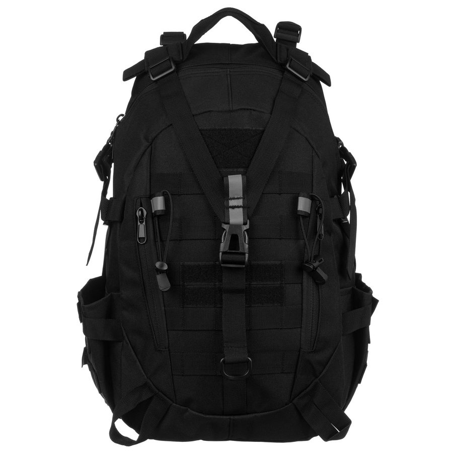 Sportowy plecak militarny w czarnym kolorze zawieszony na regulowanych szelkach - Peterson