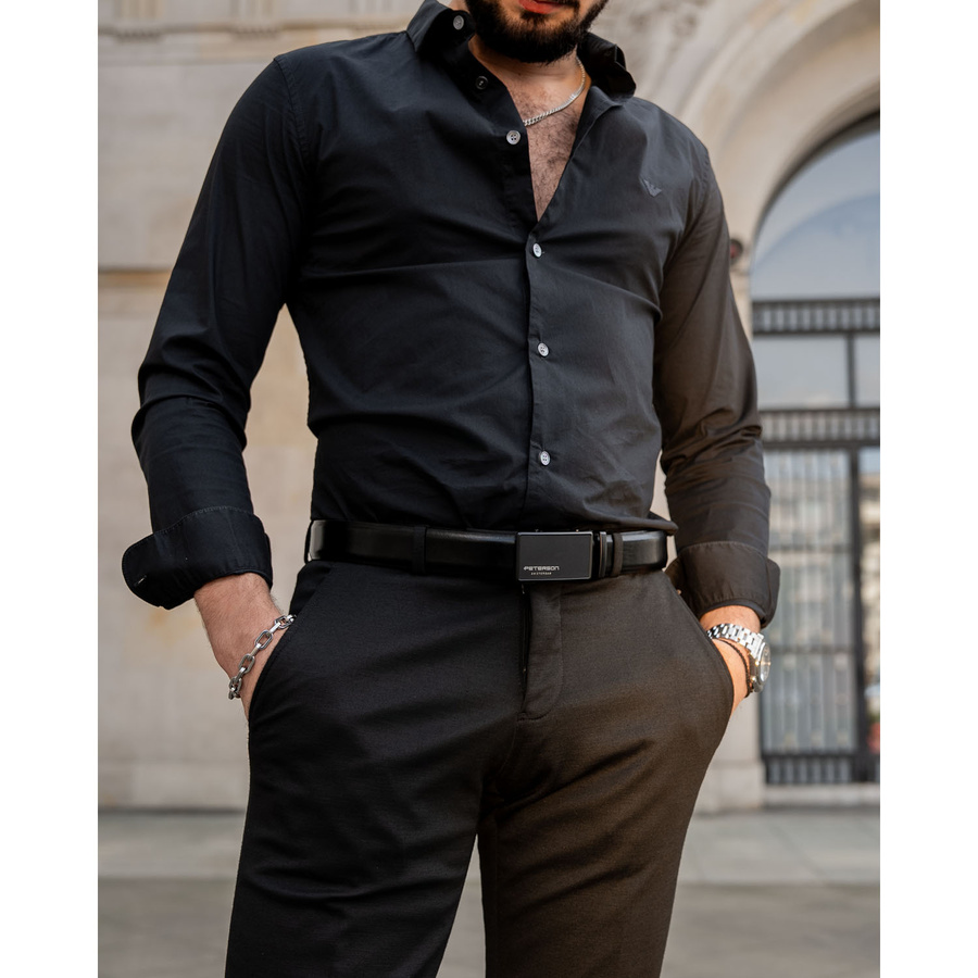 Elegancki, skórzany pasek męski z klamrą automatyczną - Peterson