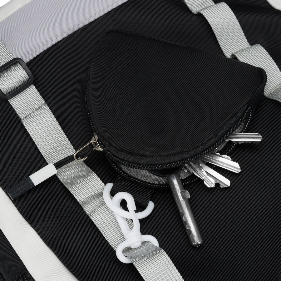 Białoczarny plecak szkolny z poliestru z poręczną dodatkową saszetką - Peterson