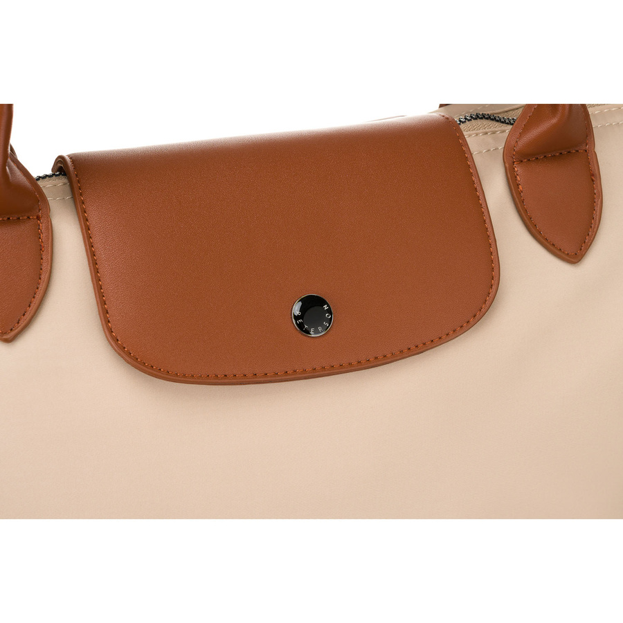 Beżowa shopperka damska wykonana z poliestru, zawieszona na dwóch uchwytach - Peterson