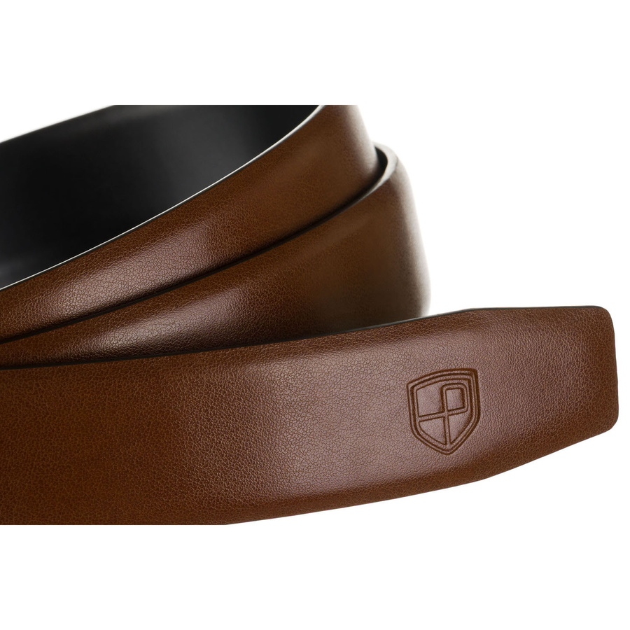 Klasyczny pasek męski w brązowym kolorze z automatyczną, srebrną klamrą - Peterson
