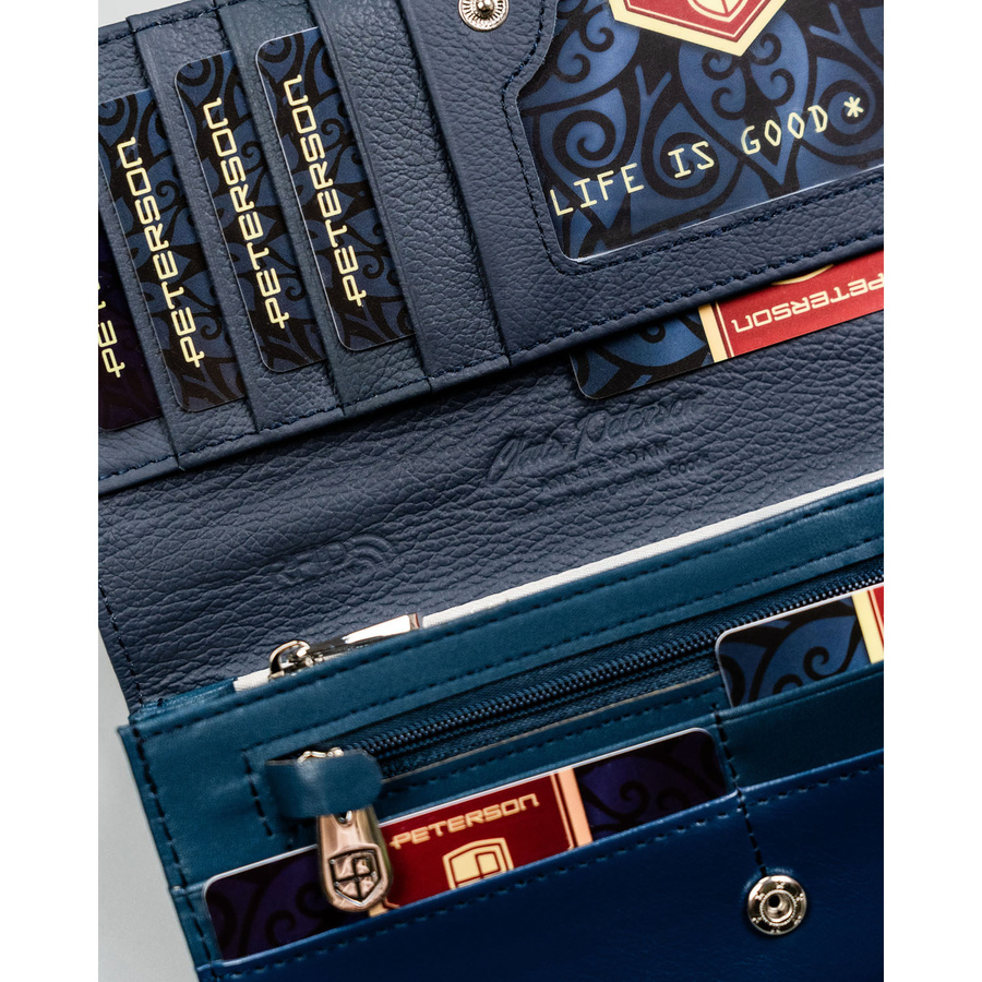 Granatowy portfel damski ze skóry naturalnej i ekologicznej - Peterson
