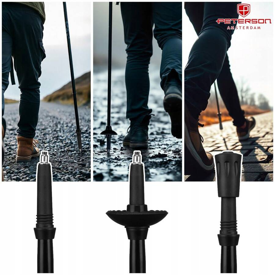 Kijki trekkingowe w kolorze czarnym z systemem anti-shock - Peterson