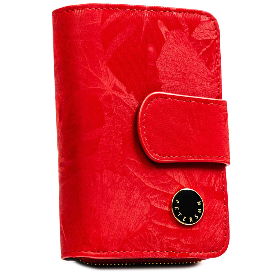 Czerwony portfel wykonany ze skóry naturalnej i ekologicznej zamykany na suwak i zatrzask - Peterson