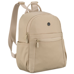 Mały plecak damski wykonany z poliestru w kolorze ecru, jednokomorowy z kieszenią zewnętrzną - Peterson