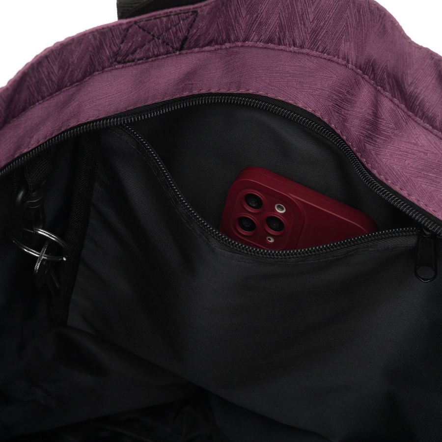 Shopperka damska w fioletowym kolorze, jednokomorowa i zamykana suwakiem z kieszonką zewnętrzną - Rovicky