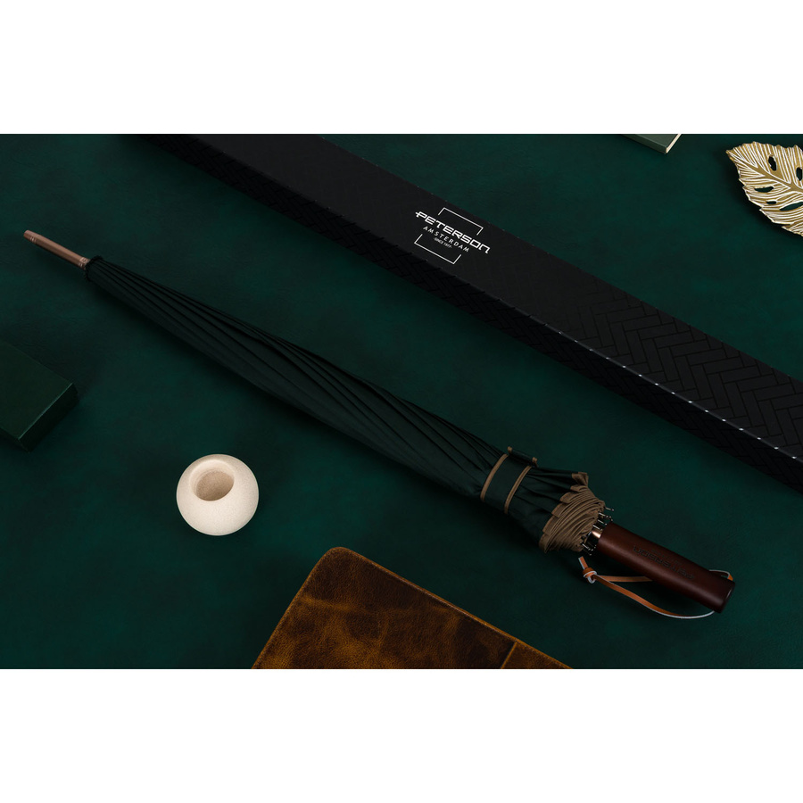 Elegancki, zielony parasol z dużą czaszą - Peterson