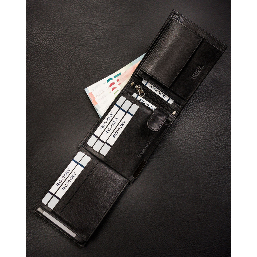 Poziomy, skórzany, czarny portfel męski bez zapięcia zewnętrznego - Ronaldo