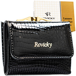 Mały, czarny portfel damski ze skóry naturalnej z systemem RFID - Rovicky