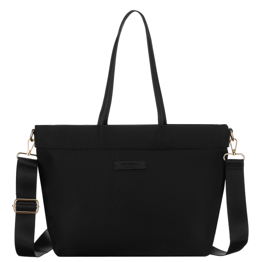 Czarna, duża shopperka damska z nylonu, mieszcząca format A4 i zamykana klipsem magnetycznym - Peterson