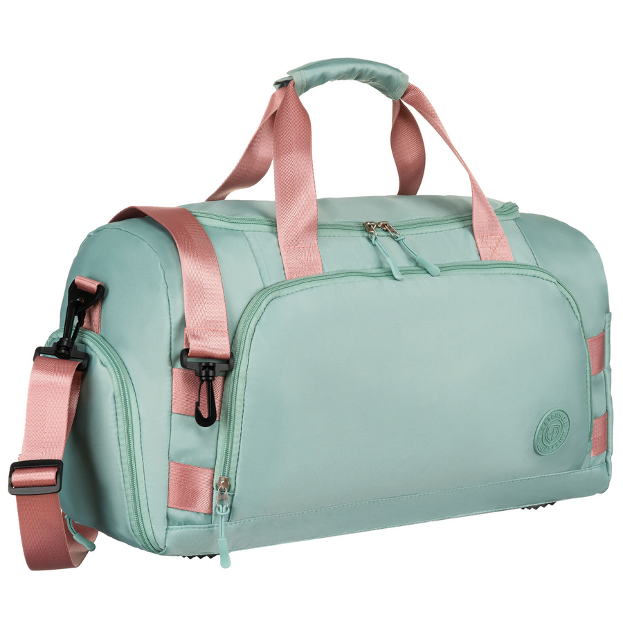 Zielono-różowa torba weekendowo-podróżna z uchwytem na walizkę i kieszenią zewnętrzną - Peterson