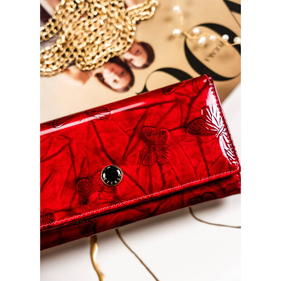 Luksusowy portfel damski czerwony lakierowany w motyle - Peterson