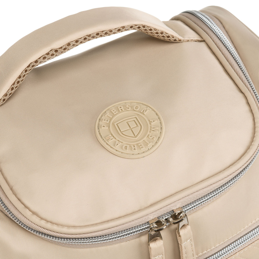 Praktyczna kosmetyczka podróżna z tkaniny syntetycznej w beżowym kolorze - Peterson