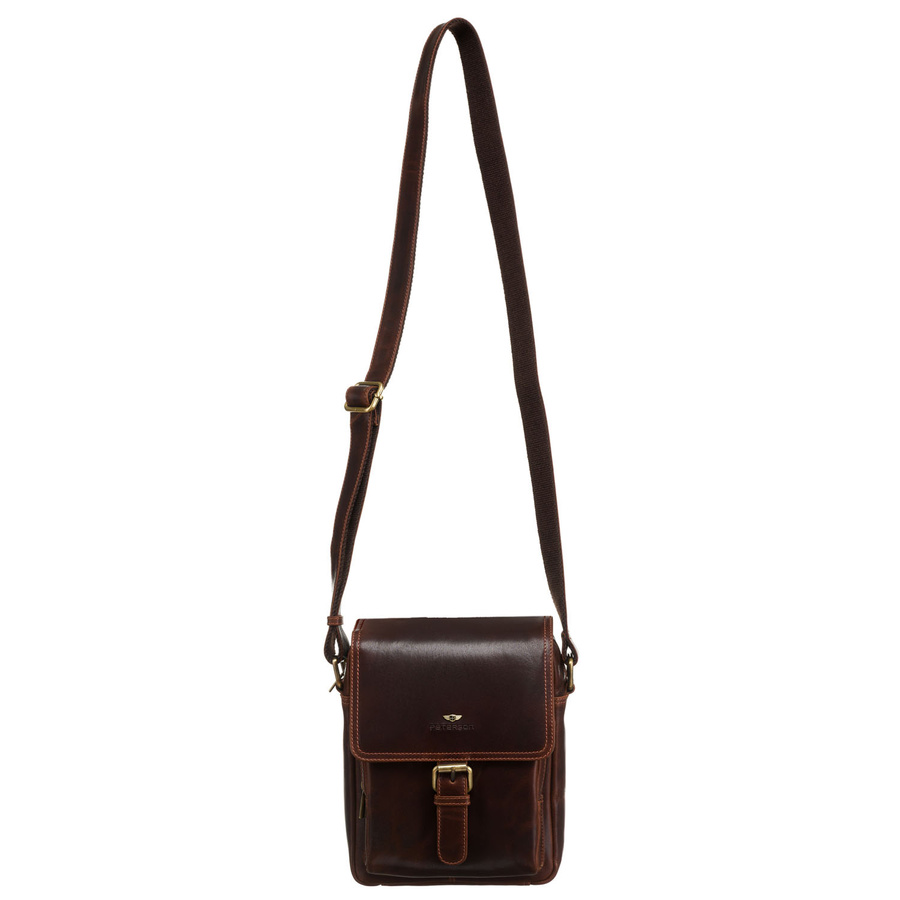 Skórzana torba męska w brązowym kolorze z klapką - Peterson