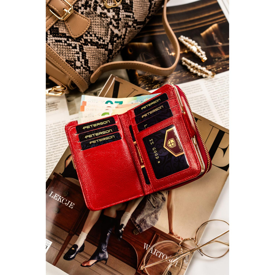 Skórzany portfel damski na zatrzask z RFID - Peterson