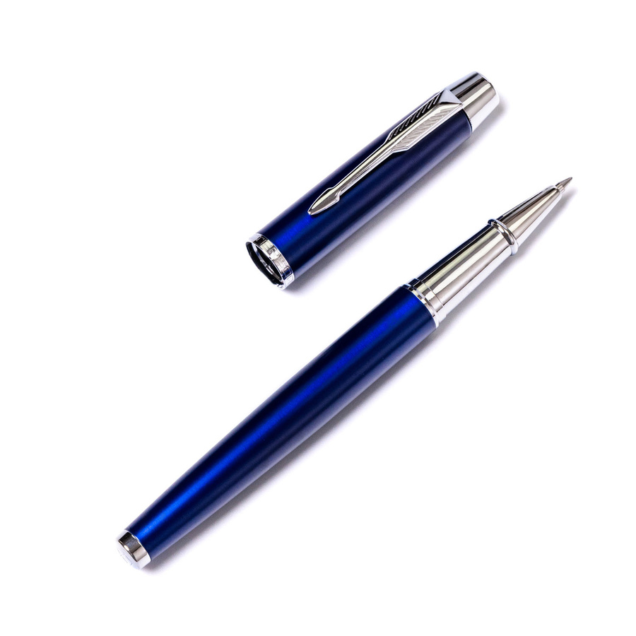 Granatowo-srebrny długopis metalowy z czarnym wkładem - Peterson