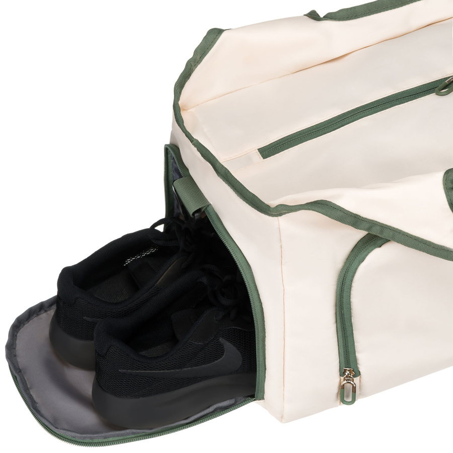 Weekendowa torba podróżna w kolorach ecru i zielonym, wyposażona w uchwyt na walizkę - Peterson
