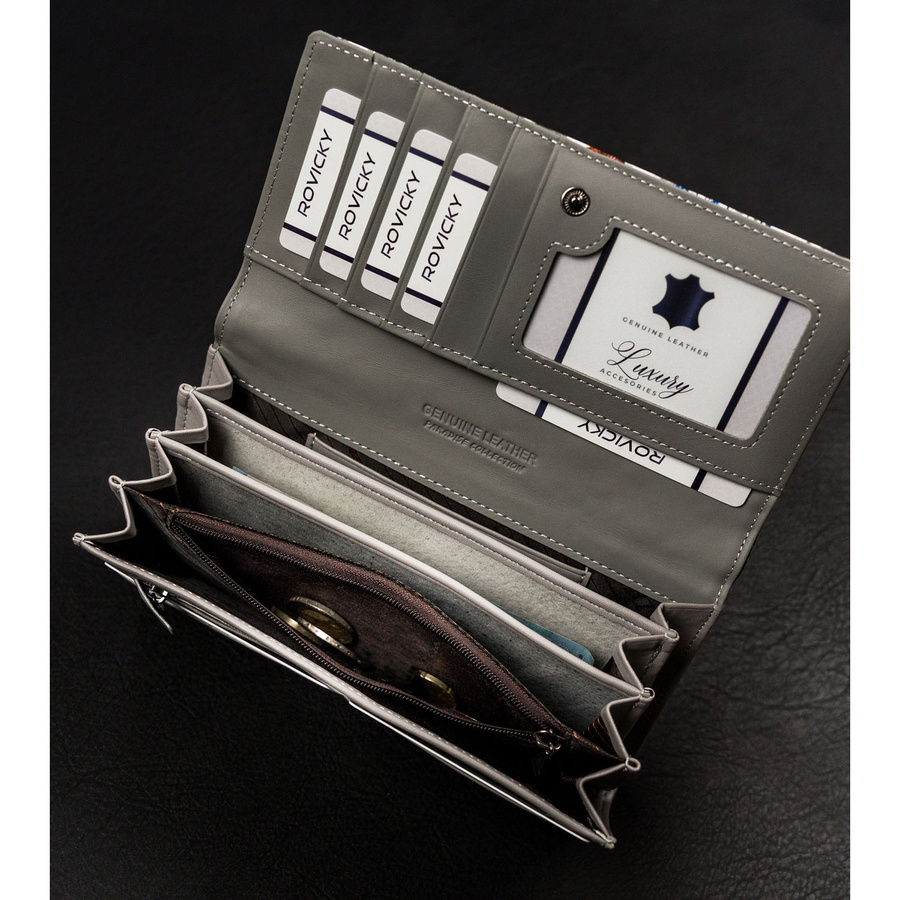 Duży, wielokolorowy portfel damski wykonany ze skóry naturalnej i ekologicznej - 4U Cavaldi