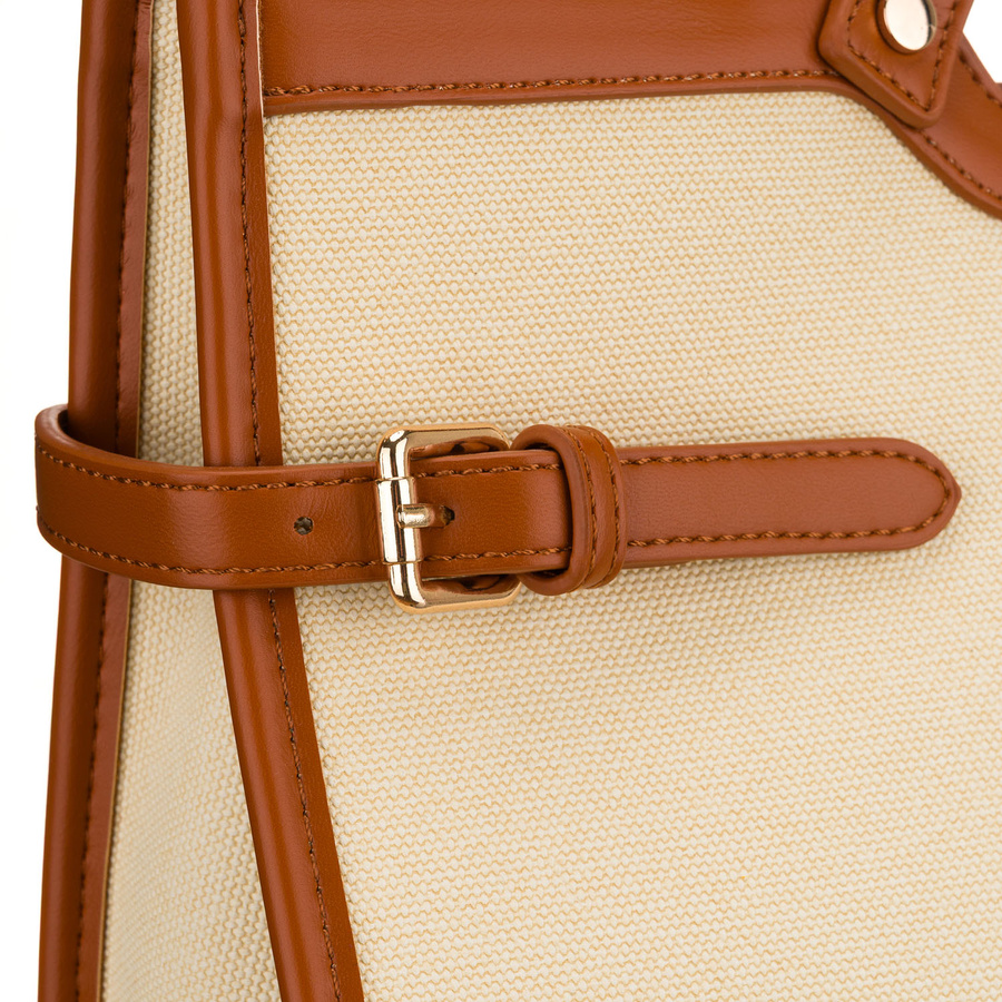 Klasyczna, duża torebka damska w kolorach brązowym i ecru - Peterson