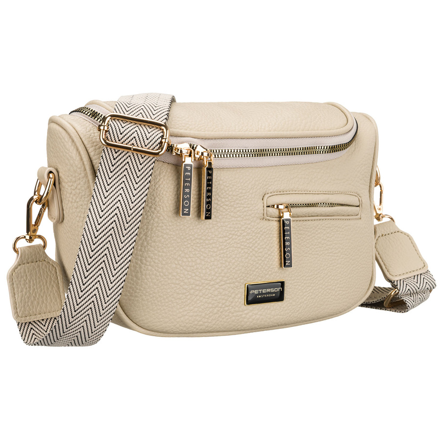 Saszetka damska ze skóry ekologicznej w beżowym kolorze z kieszenią na rewersie - Peterson