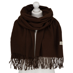 Duży, brązowy szal damski ozdobiony frędzlami - Peterson