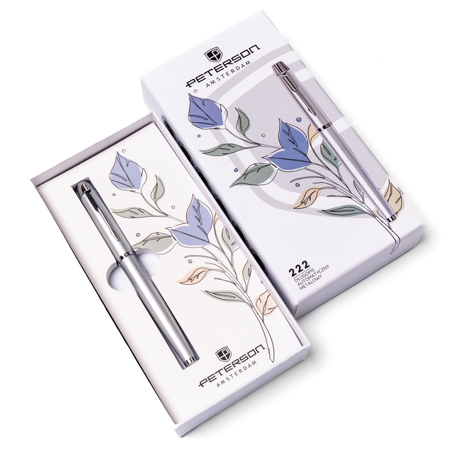 Długopis metalowy w odcieniach srebra i szarości z czarnym wkładem - Peterson