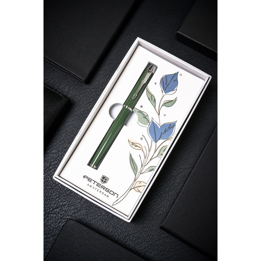 Zielono-srebrny długopis metalowy z czarnym wkładem - Peterson