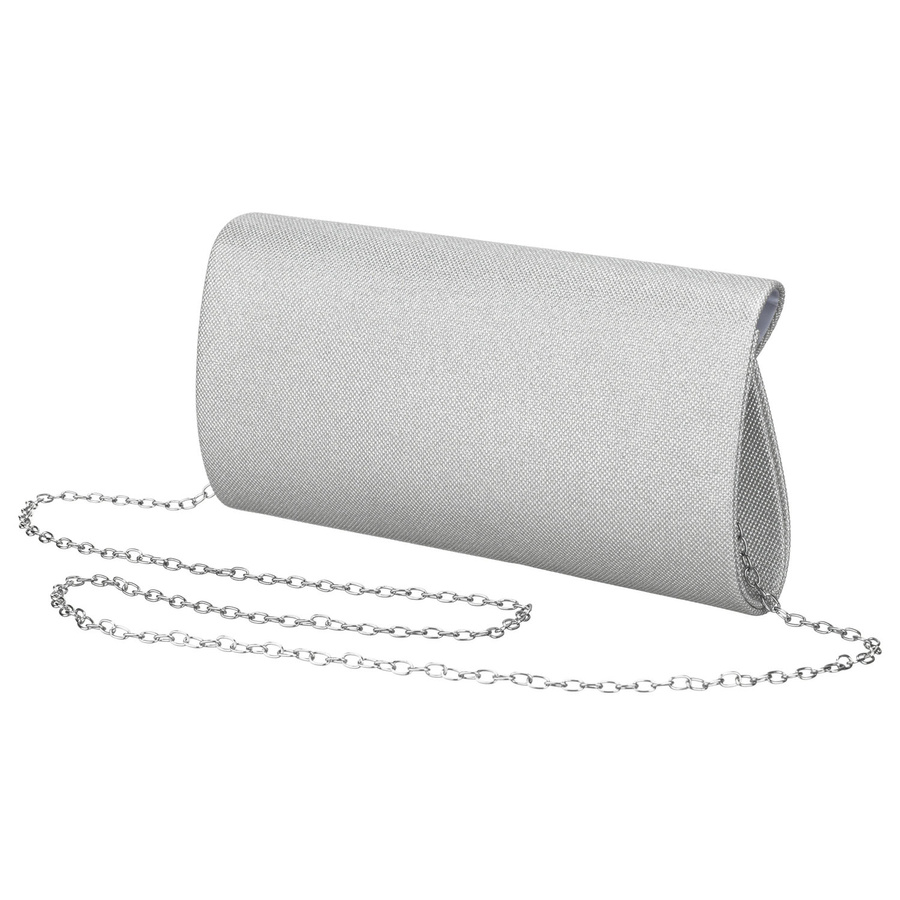 Brokatowa kopertówka damska wykonana z tkaniny syntetycznej w srebrnym kolorze - Rovicky