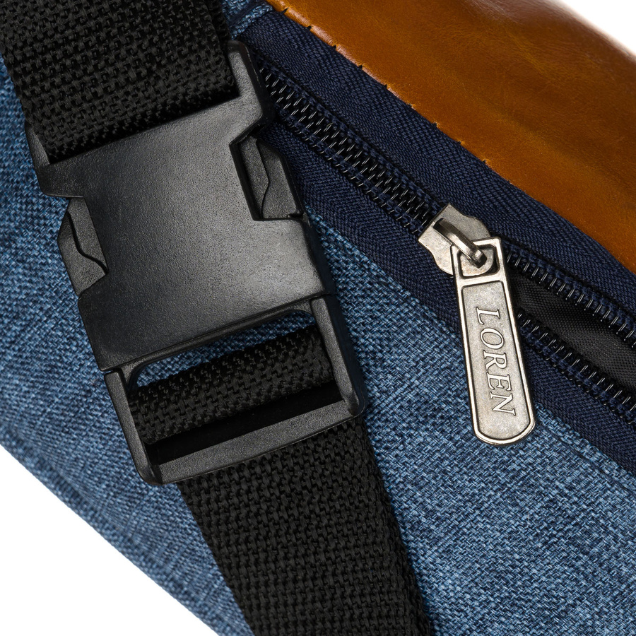 Granatowo-brązowa saszetka z poliestru z zewnętrzną kieszenią na suwak - Loren